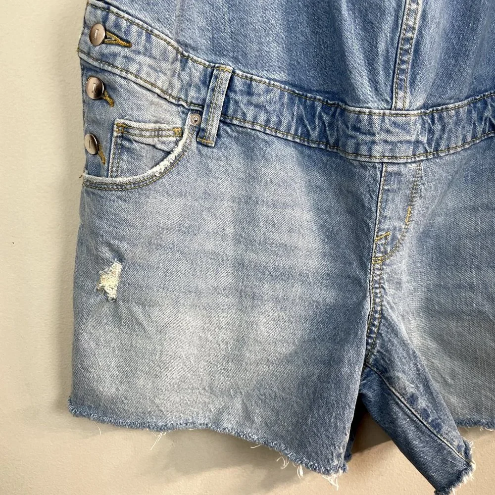 Blue Denim Short Overalls - Women's Casual Bib Shorts